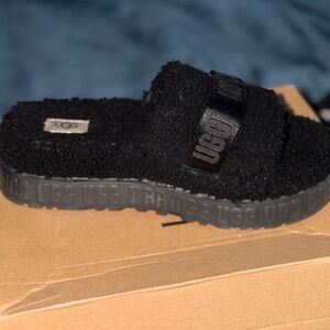UGG Black Fluffy Slide Sandals